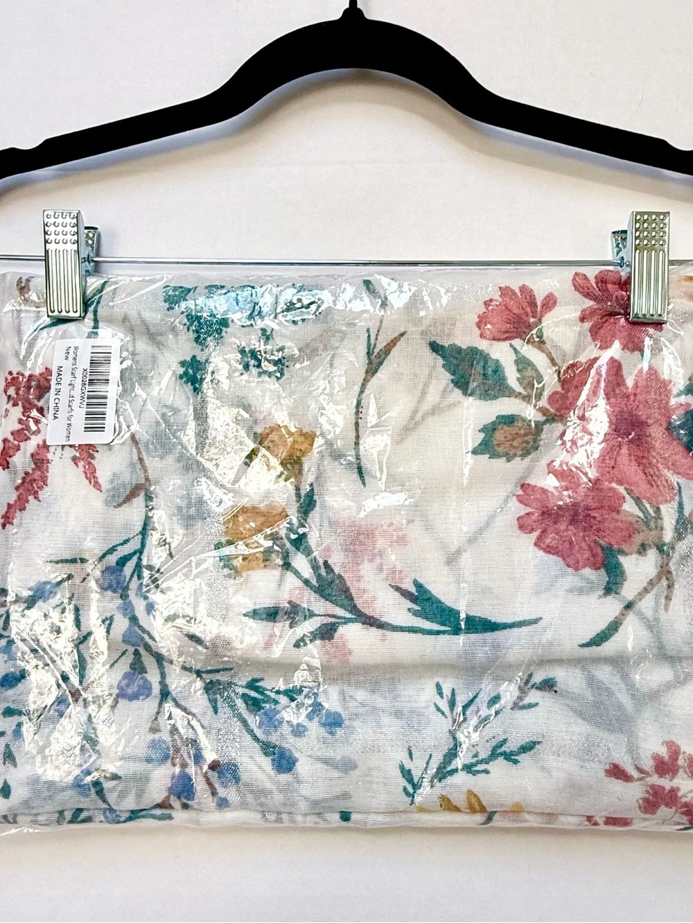 FLORAL SCARF TASSEL TRIM LIGHTWEIGHT HEAD SCARVES WHITE SILVER LUREX OSFM